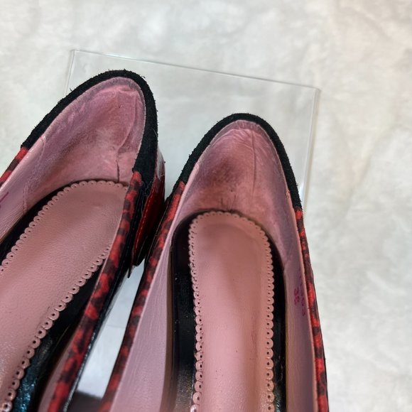 CHANII B Black Leather w Red Leopard Ruffle & Trim w Red Trim on Heels-38 - Picture 8 of 16